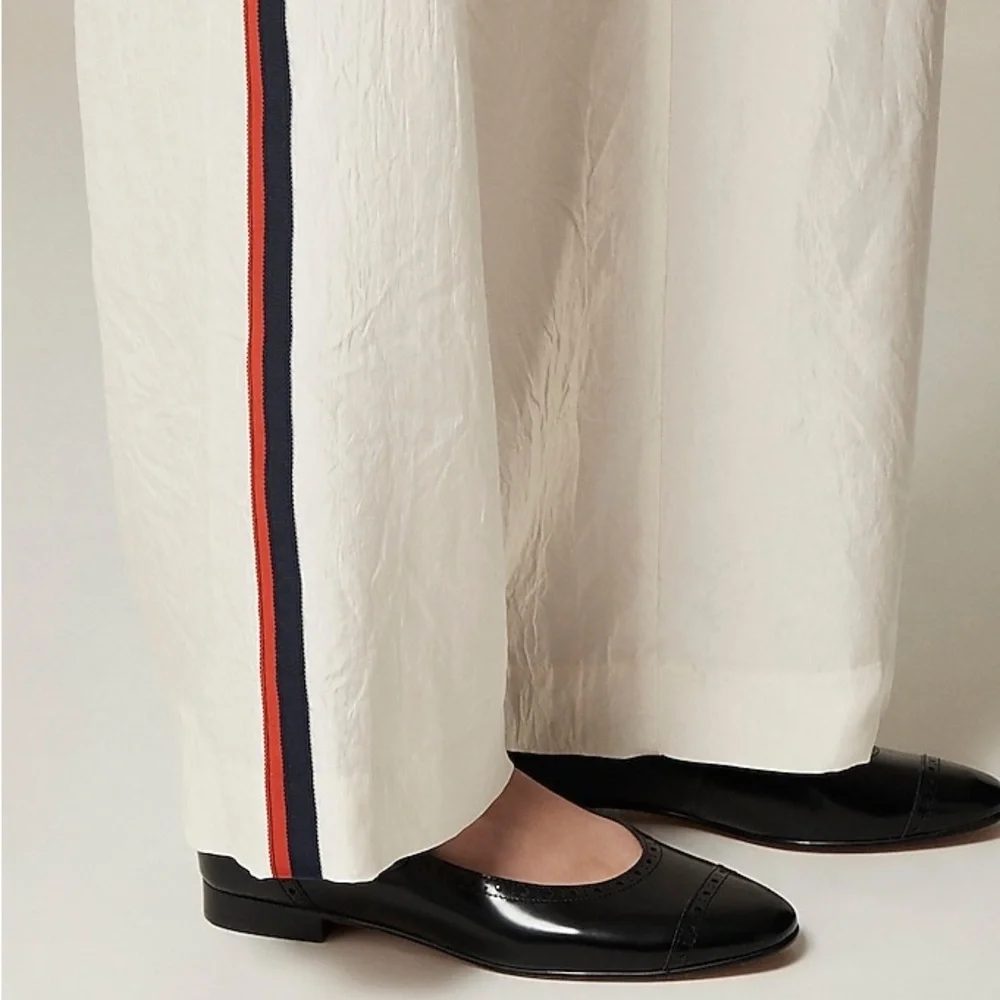 J.Crew Stratus side-stripe pant in textured satin Ivory size 12 NWT